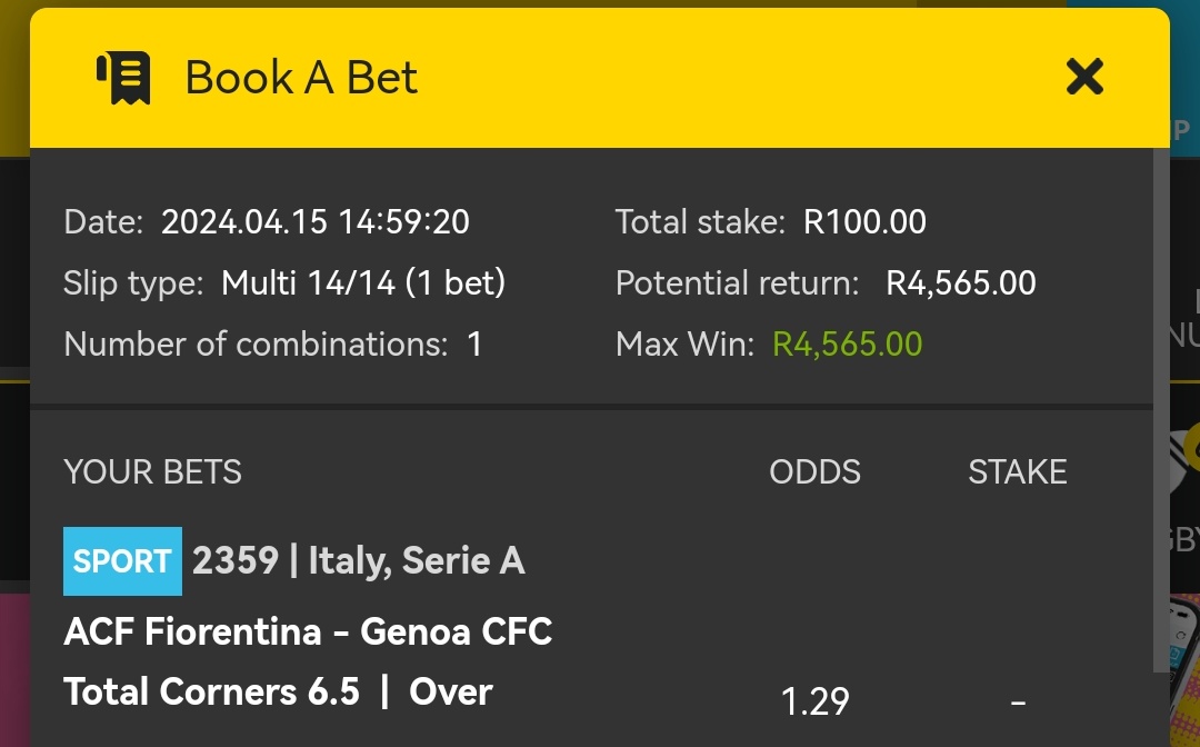 I was inspired to create this corners slip @Easybet_SA 👌

First Game : 18:30

easybet.co.za Book a bet easybet.co.za/share-a-bet/35…

Betslip Code : 359495

Promo Code : DDT50

Register: ebpartners.click/o/lF7nqC

#YellowArmy #YellowNation #EASYBETSA 💛💛💛💛💛
