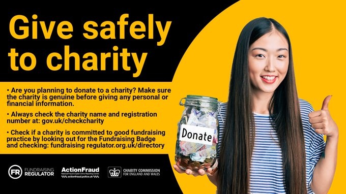 Criminals setup fake charities and impersonating genuine ones in a bid to get people to part with their cash. Research the charity before donating. #ScamAware #BrumTS