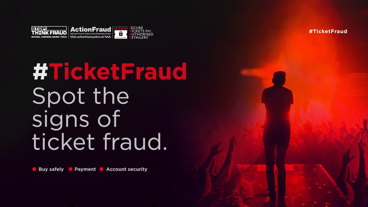 ⚠️New data reveals £6.7 million was lost to ticket fraud in 2023. Stay safe and only buy tickets from the venue’s box office, official promoter or agent, or a well-known and reputable ticket site.

ℹ️ Find out more 👉 actionfraud.police.uk/news/ticketfra…

#TicketFraud #ActionFraud