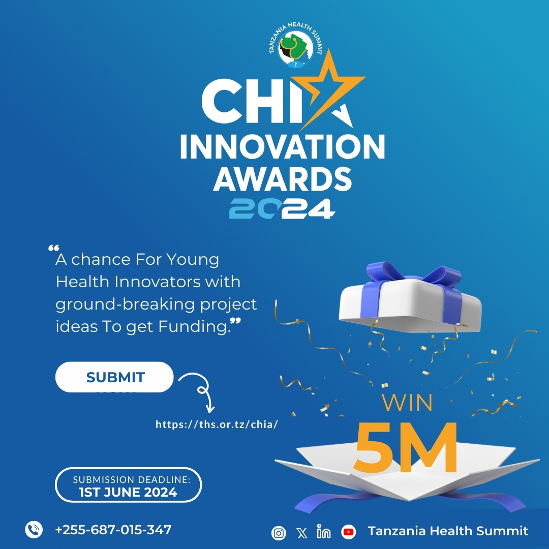 Calling all young Tanzanian innovators! 🇹🇿 The CHIA Healthcare Innovation Awards by Tanzania Health Summit are officially OPEN! Do you have a game-changing idea to improve healthcare in Tanzania? Submit your project and get a chance to win a life-changing Sh5 Million seed grant