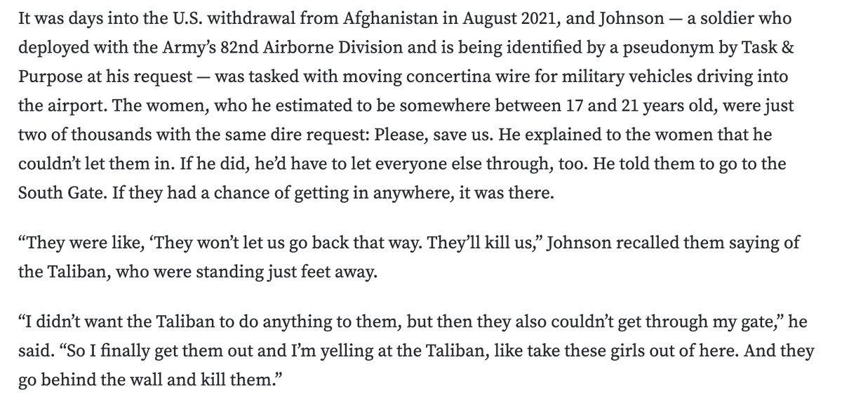 Among the findings from the Abbey Gate review being released today is that the Taliban's use of excessive force resulted in civilian deaths. That was never in question to the troops who were there. What one soldier told me a year after the withdrawal: taskandpurpose.com/news/army-mari…