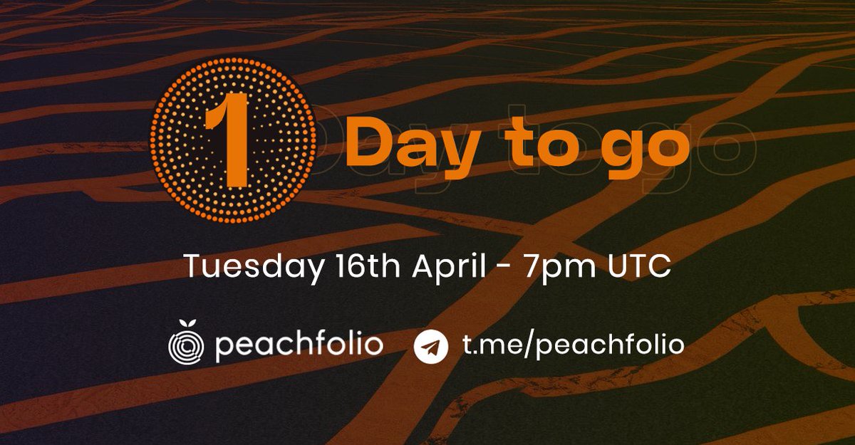 1 day to go till our new Roadmap launch!

Join our telegram to hear about our plans for 2024 first!

We can't wait to share what we have planned with you.

TG: t.me/peachfolio

#DeFi #peachfolio #BNB #ETH #Solana #building