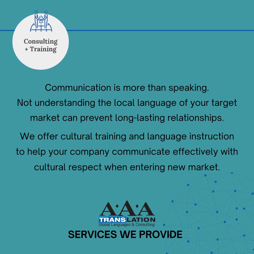 Communication is words, body language, gestures, timing, cultural context, and more! Before doing business in another country, you need to understand the most effective ways to communicate.

aaatranslation.com

#TranslationServices #LanguageServices #GlobalBusiness