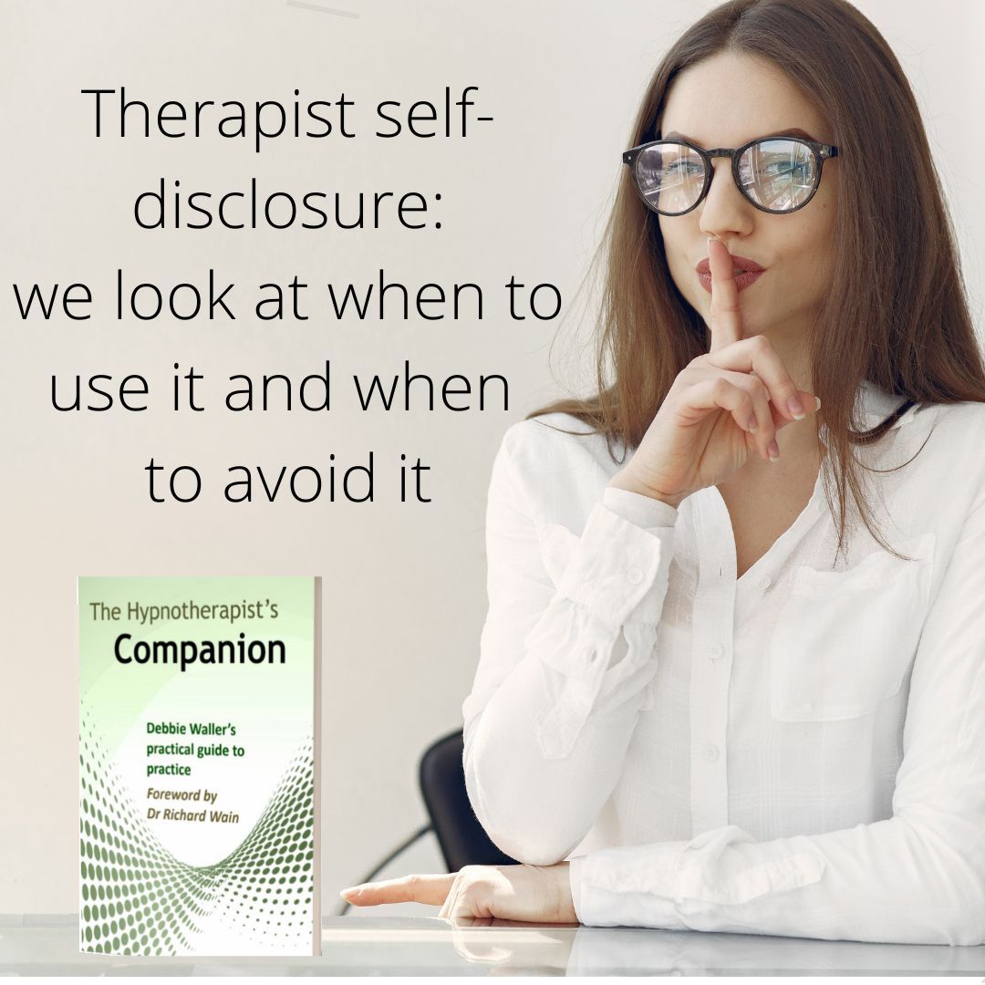 Self disclosure can be helpful but oversharing can shift focus away from the client.
How do you navigate this? More in the Hypnotherapist’s Companion at buff.ly/3swSijG
#TherapistSelfDisclosure 
#TherapistBoundaries
#EthicalPractice
#TherapyTopics
#ClientRelationships