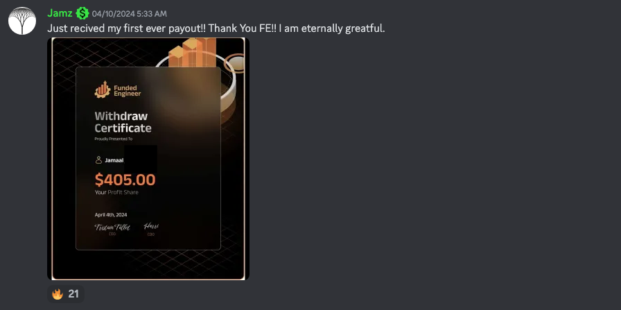 FundedEngineerE's tweet photo. Algunos de los certificados y pagos más recientes de nuestros traders en el Discord de #FundedEngineer

Felicidades! 🥂 https://t.co/BUYYYZjVDO