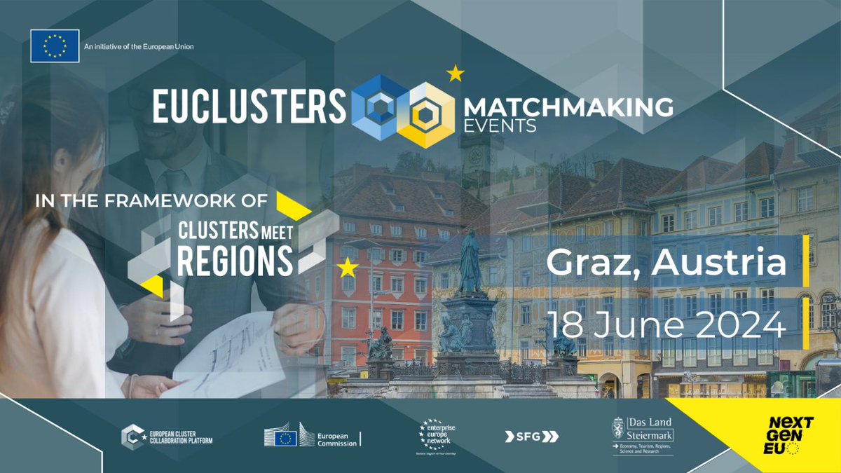 REGISTER NOW! Explore Styria’s regional cluster ecosystem at #ClustersMeetRegions & #ECCPMatchmaking event in Graz! Discover how clusters drive shifts towards a climate-neutral, digital future.

📅18-19 June
📍Graz, Austria

More info about the agenda➡️ clustercollaboration.eu/content/cluste…