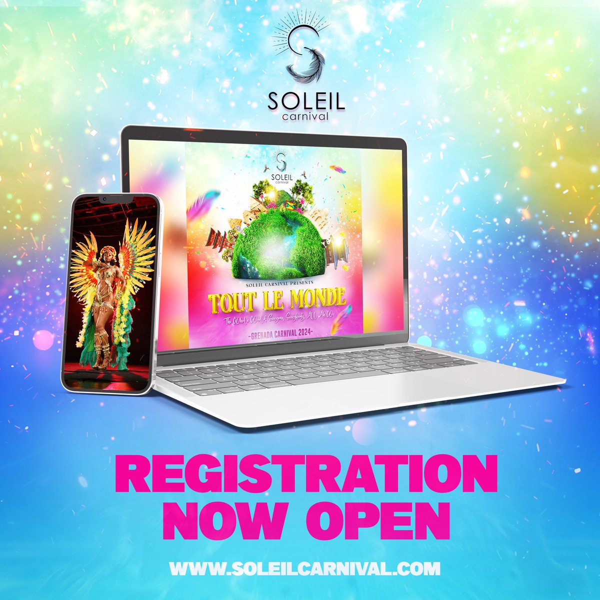 𝐑𝐞𝐠𝐢𝐬𝐭𝐫𝐚𝐭𝐢𝐨𝐧 𝐟𝐨𝐫 𝐓𝐨𝐮𝐭 𝐋𝐞 𝐌𝐨𝐧𝐝𝐞 𝐢𝐬 𝐋𝐈𝐕𝐄! 🌎✈️

Join us on a journey of pure revelry and dazzling spectacle as we unveil our brand new carnival band, promising an explosion of color, creativity, and infectious energy💥😄

soleilcarnival.com✨