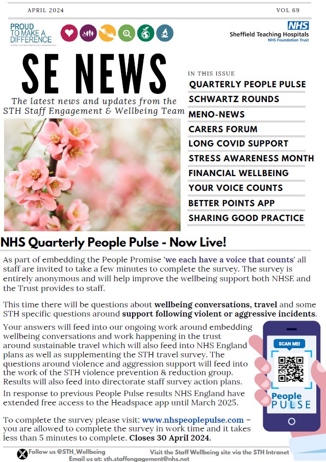 The latest edition of SE News is now available containing lots of updates & info about the NHS people pulse, schwartz rounds, stress awareness month, menopause and much more! Download your copy from vivup.co.uk or from our SharePoint site.