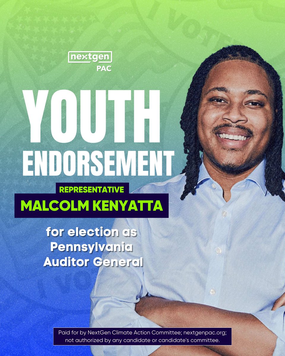 .@malcolmkenyatta is a third-generation North Philadelphia native and organizer fighting to create a government that works for working families. As Pennsylvania's next Auditor General, NextGen PAC knows he'll stand up for workers, support unions, and promote justice for all!