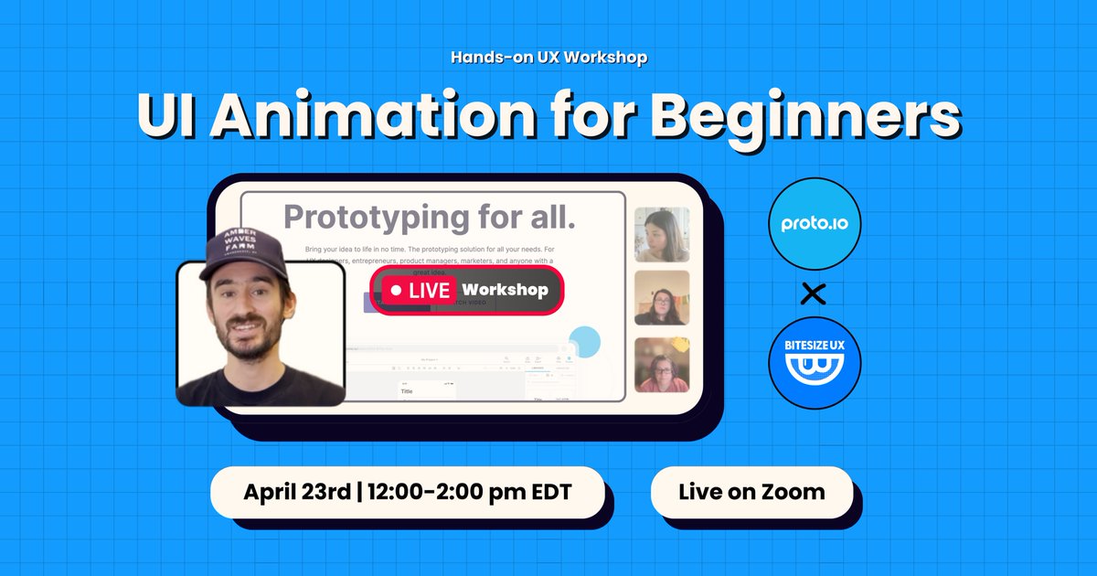 Interested to acquire some UI design skills and learn more about #prototyping? Then don't miss this online workshop by @bitesize_ux on April 23rd, powered by Proto.io! Sign up for free here: bitesizeux.com/workshops/ui-a…