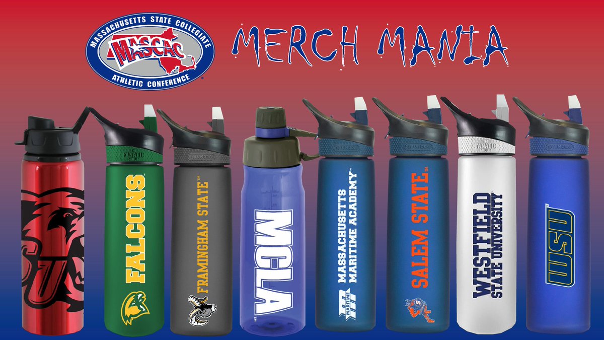 mascacsports's tweet photo. We are ready for week two of #MASCACMerchMania and this week is a branded water bottle from your favorite MASCAC school. Enter to win by Saturday here - https://t.co/fy4po7m5dy #giveaway #MASCACpride https://t.co/DrlG923qTs