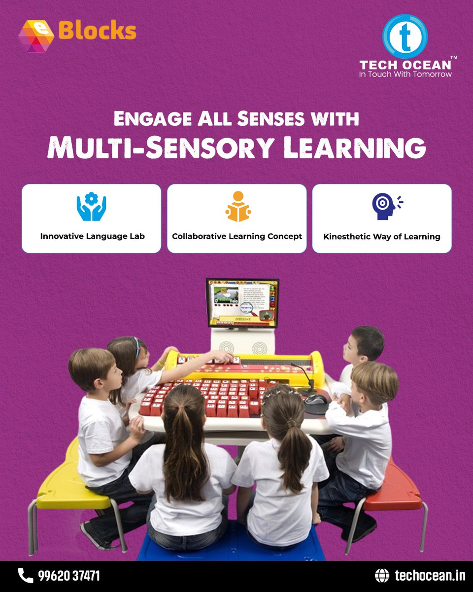 👀 Engage All Senses with Multi-Sensory Learning 🎉

99620 37471
techocean.in

#HandsOnLearning #techocean #eblocks #ExperientialLearning #HolisticLearning #KinestheticLearning #SensoryIntegration #InteractiveTeaching #EmbodiedLearning #TactileLearning