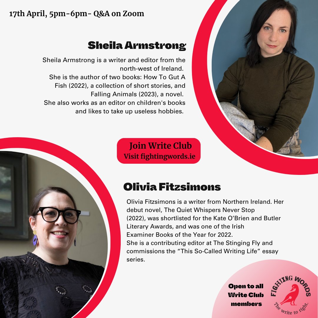 This Wednesday, our newest visiting authors' Q&A is with two very talented authors, Sheila Armstrong, and Olivia Fitzsimmons! ✨✏️ All Write Club members are welcome to join! To find out more about Write Club and how to join visit our website at fightingwords.co.uk/write-club