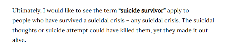 Brilliant blog by @SFreedenthal questioning term 'suicide survivor' to describe people bereaved by suicide. 1 possible effect is marginalising even further those with lived experience of being suicidal Wait, Who Is A Suicide Survivor? speakingofsuicide.com/2014/05/27/sui… via @sfreedenthal