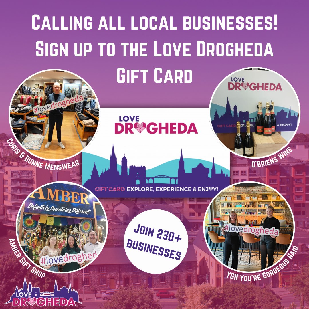 📣 Calling all Drogheda businesses 📣 Join over 230 Drogheda businesses across independent and brand names, in accepting the Love Drogheda Gift Card!🤩 Contact Kelly at our office at hello@lovedrogheda.ie to begin signing up! #LoveDrogheda #LoveDroghedaGiftCard #SupportLocal