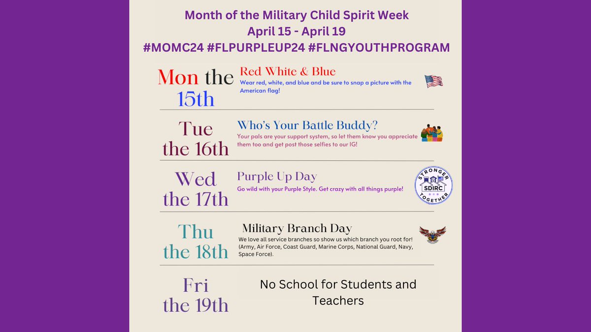 This week is spirit week for Month of the Military Child!