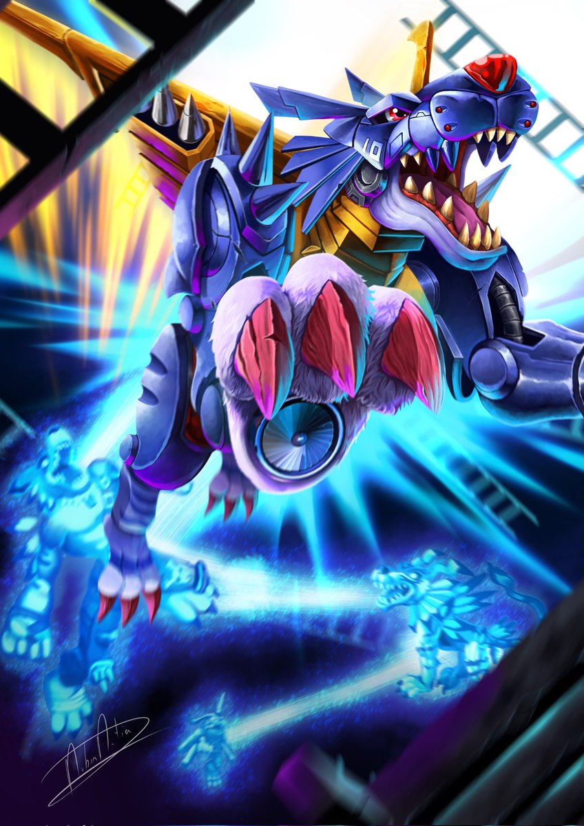 DruSama_artist's tweet photo. Metalgarurumon of friendship over!  🐺🟦

 What is your favorite Gabumon digivolution?

#digimon #DigimonAdventure #digimontcg #digimonfanart #animefanart #metalgarurumon #anime #manga https://t.co/CbCCREYIxu