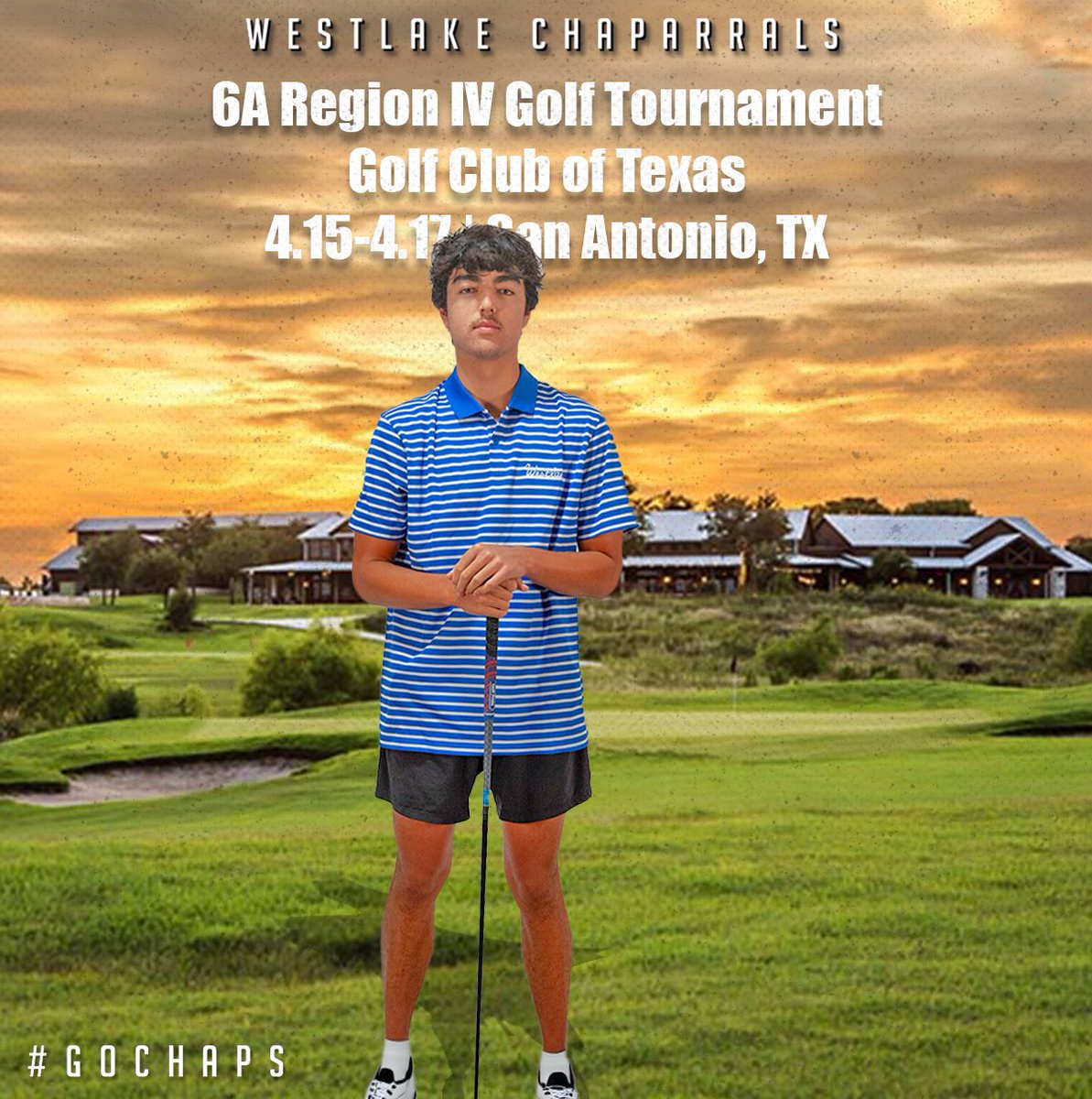 Men’s Golf is on the course at the Golf Club of Texas in San Antonio for round one of the 2024 6A Region Golf Tournament. The team features Adam Villanueva, Sterling Hurd, Blake Burt, Grant Yerger and Whit Bartlett. Danny Macias will compete as an individual. #GoChaps