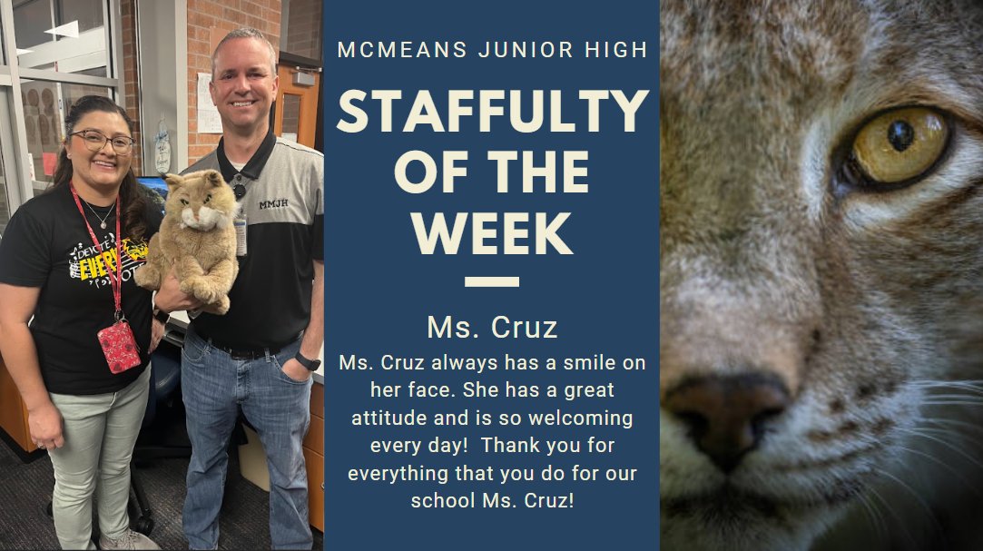 Shout out to Ms. Cruz, our MMJH Staffulty of the Week! Thank you Ms. Cruz for everything that you do for our campus!