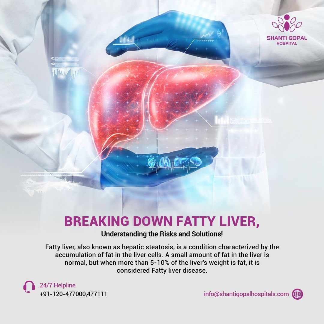 Fatty liver, or hepatic steatosis, occurs when there's an abnormal accumulation of fat in liver cells, exceeding the normal threshold of 5-10% of the liver's weight.
.
.
.
.
.

 #shantigopalhospital #fattyliverdisease #fattyliverfighter #fattylivertips #fattylivertreatment