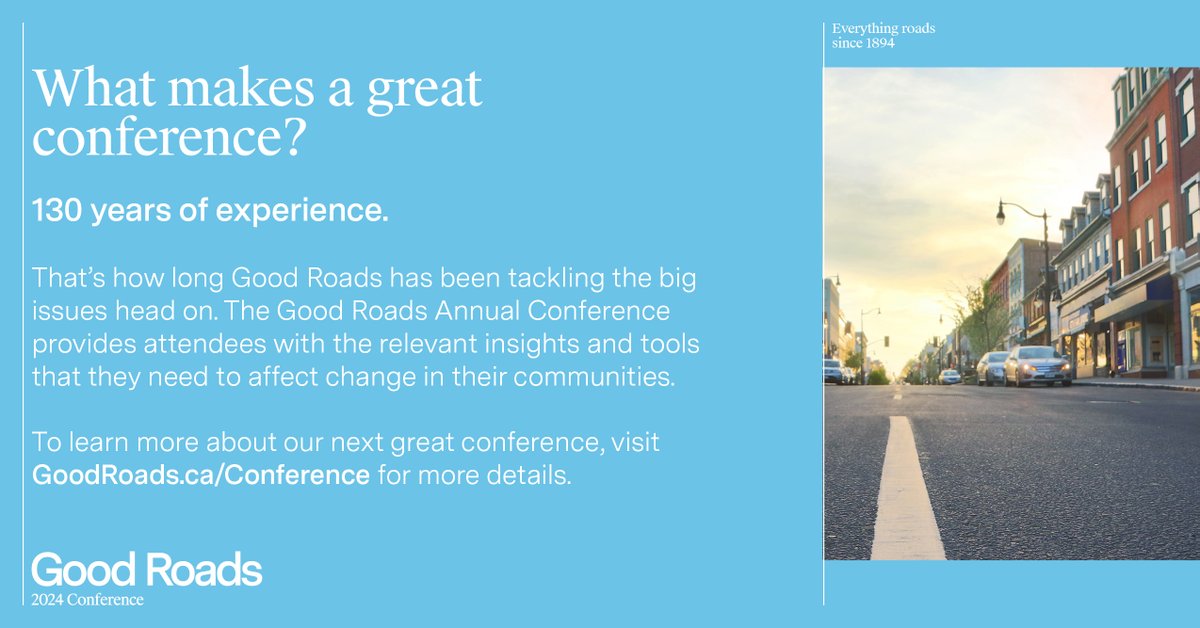 Sunday is the start of the Good Roads Conference! Join us. Plenary, technical & concurrent sessions, study tours, 130+ exhibitors & networking nights. Don't miss out on solutions/info to bring back to your community. GoodRoads.ca/Conference #localgov #cdnmuni #GoodRoads #Ontario