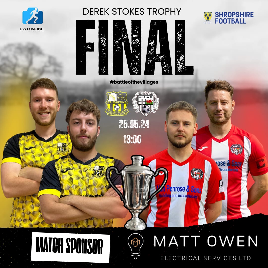 The battle of the villages 🟡🔴

🆚 <a href="/AFCWestonRhyn/">AFC Weston Rhyn</a>
📆 Sat 25th May
⏱️ 13:00
🏟️ St Martin's Playing Field 
🏆 Derek Stokes Cup

#Saints 🟡⚫️