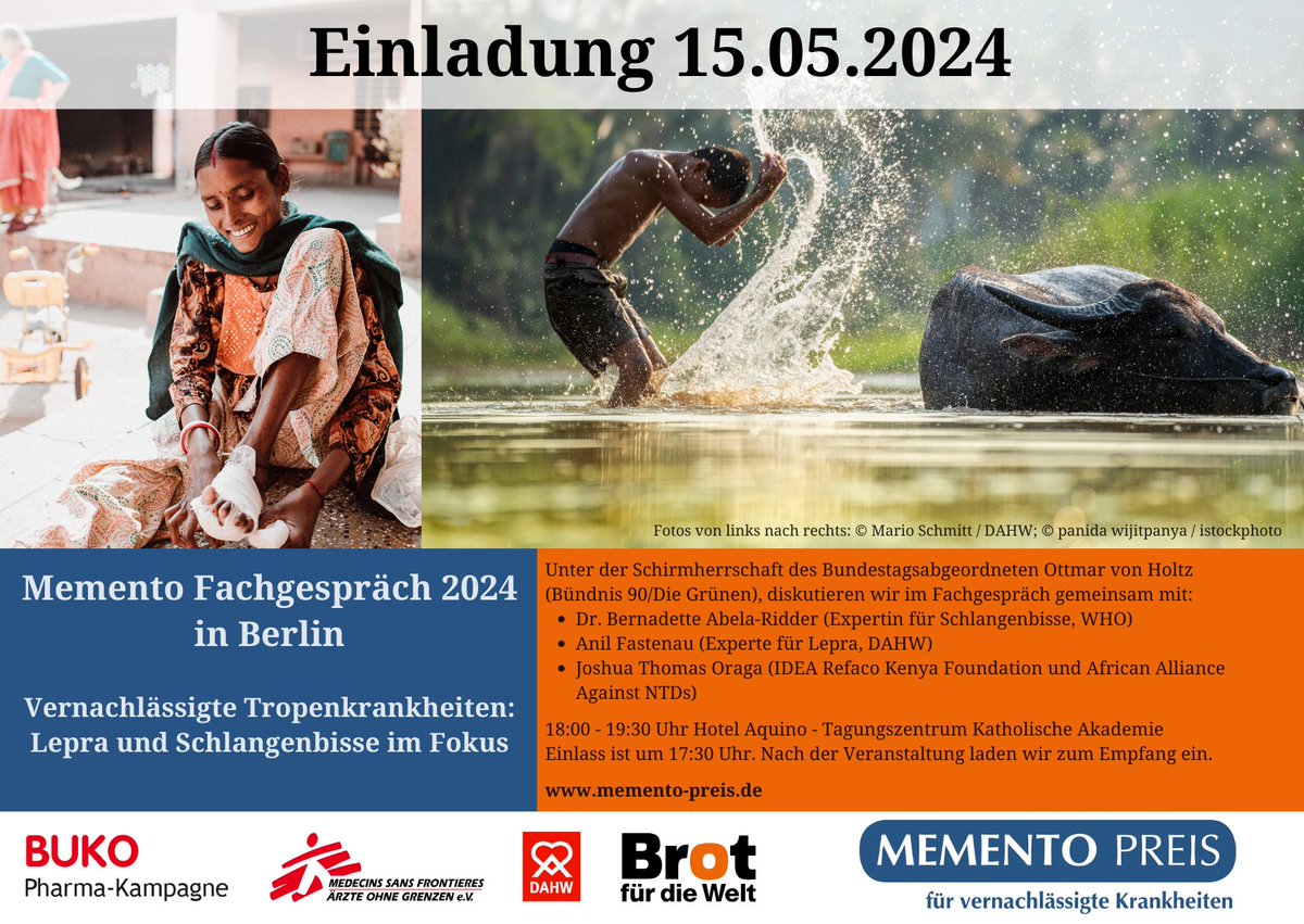 Einladung zum Memento Fachgespräch zu #NTDs🎈 🗓️15.5. ab 17:30 Uhr in 📍Berlin Die Veranstaltung findet unter der Schirmherrschaft des Bundestagsabgeordneten Ottmar von Holtz (Bündnis 90/Die Grünen) statt. Mehr Infos folgen! Hier geht´s zur Anmeldung 👇 memento-preis.de/einladung-meme…