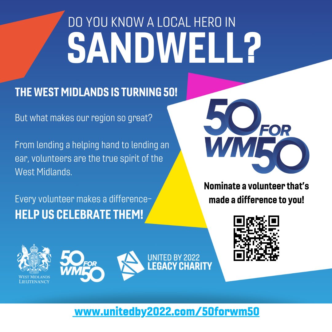 🌟 Only two days left for you to nominate a volunteer making a difference in Sandwell - and help us celebrate them!

🚊 One lucky volunteer will have a West Midlands Metro Tram named after them!

united2022.com/50forwm50

#50forwm50