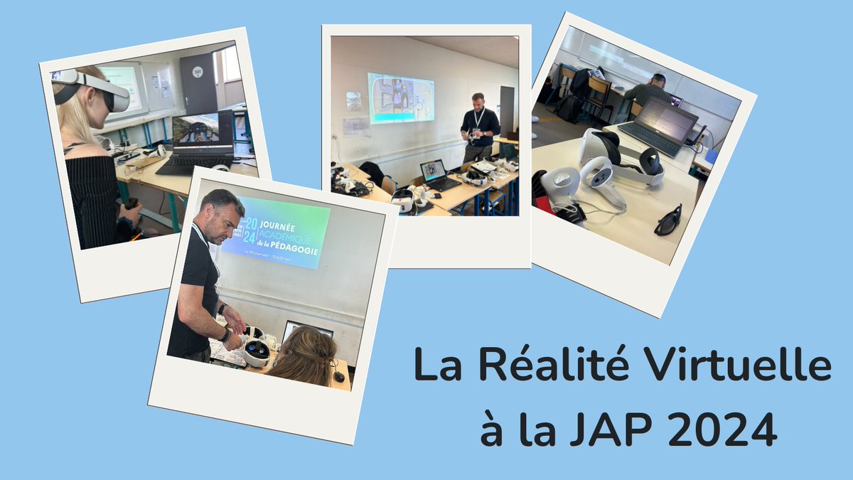 Retour sur la Journée Académique de la Pédagogie 2024

Présentation de différentes utilisations de la #VR
🧭visites virtuelles,
📲création de modules de E learning 
🖍 dessin 3D 
🥽 simulateur VR

La <a href="/DranePaca/">DRANE Provence-Alpes-Côte d'Azur</a>  accompagne les idées et projets VR ! 

<a href="/LudoDiana/">Diana Ludovic</a>  <a href="/plasseraud_1/">Plasseraud joel</a>