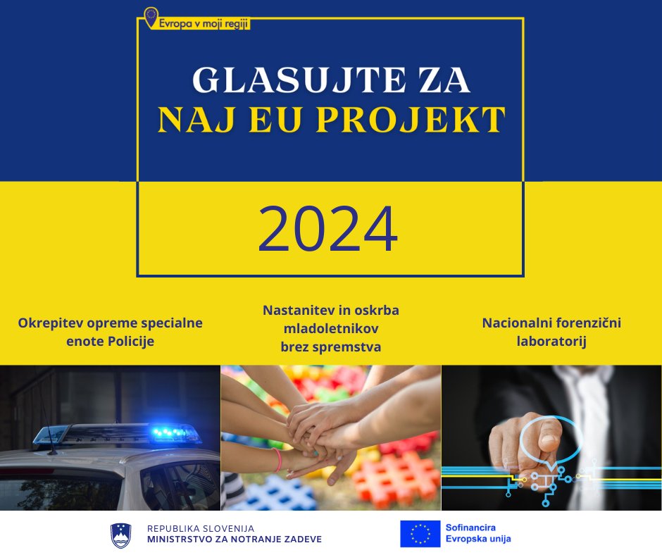 Glasovanje | Naj EU 🇪🇺 projekt 2⃣0⃣2⃣4⃣ 🚨 Do 8. maja lahko oddate svoj glas za najboljši evropski projekt letošnjega leta in s tem podprete enega izmed treh projektov s področja notranje varnosti. ℹ️ Glasujte tukaj: evropskasredstva.si/eu-projekt-moj… #SNV #ISF #AMIF #Evropskasredstva