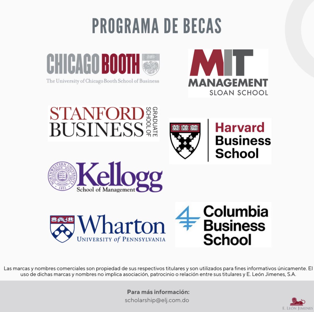 🔊ATENCIÓN🔊 El programa de becas E. León Jimenes ofrece una oportunidad excepcional para impulsar tu carrera profesional y elevarla a otro nivel🚀. MBAs de clase mundial están disponibles para talentosos dominicanos como tú. ¡Descubre más sobre este programa y comparte!