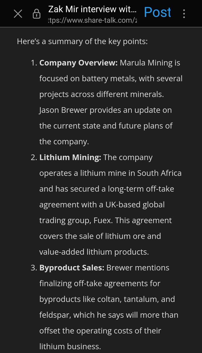 Chuggley1's tweet photo. The interview highlights Marula Mining’s strategic advancements and challenges in a bearish market, focusing on diversification and development of battery metals essential for modern technologies.
@MarulaPlc @Share_Talk @ZaksTradersCafe #maru #lithium #manganese #graphite #copper https://t.co/XufLDgucO5