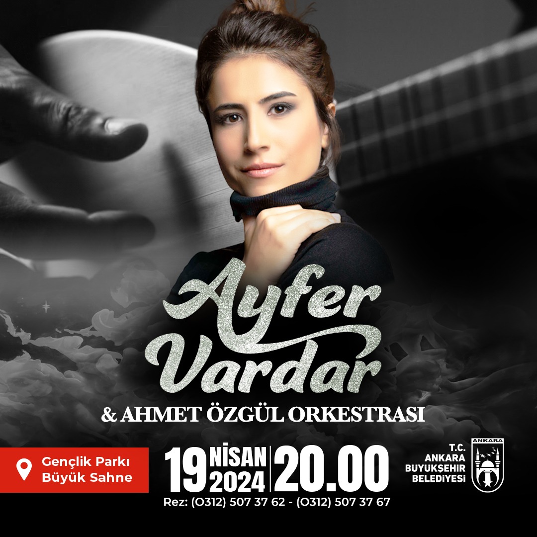 19 Nisan 2024 Cuma akşamı saat 20.00’da, Gençlik Parkı Büyük Sahne'de gerçekleşecek olan, Ahmet Özgül yönetimindeki orkestra eşliğinde, Ayfer Vardar'ın seslendirdiği türkülerle dolu konsere tüm halkımız davetlidir.
