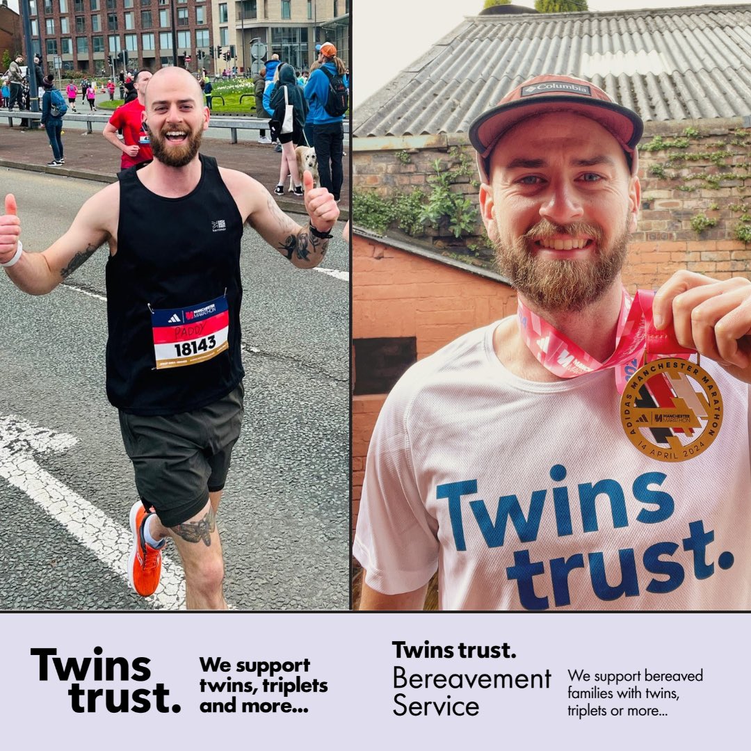 A huge thank you to Paddy who ran the Manchester Marathon in memory of his friend’s son Kit at the weekend raising an incredible £720 for Twins Trust.
 
If you’d like to support Paddy, go to: justgiving.com/page/pbrookesm…