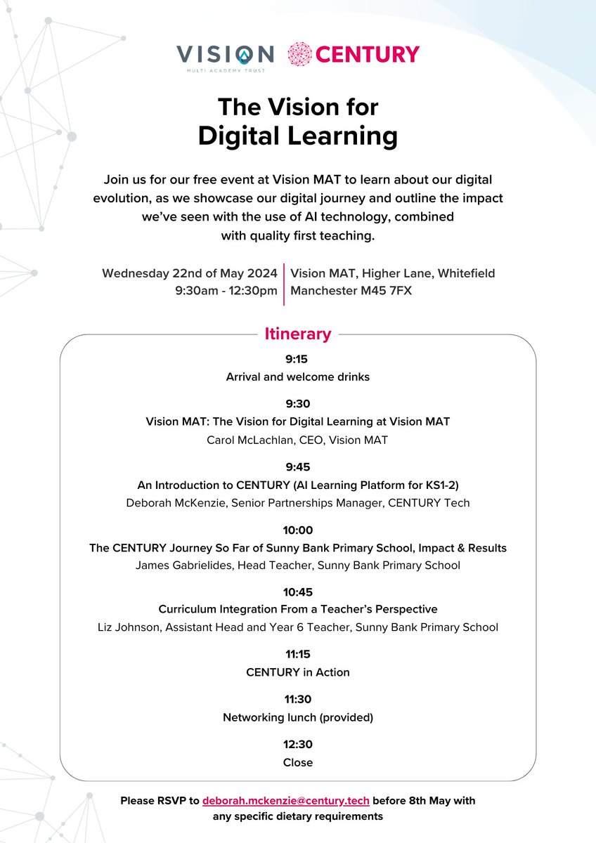 📢Join us for our FREE event to learn about our digital evolution, as we showcase our digital journey. 🙌Lunch provided. ⬇️DON'T MISS OUT. See below for booking info⬇️ #digitaljourney #impact #useofAItechnology #networking #qualityfirsteducation #getbookedon ⬇️⬇️⬇️⬇️⬇️⬇️⬇️⬇️⬇️⬇️