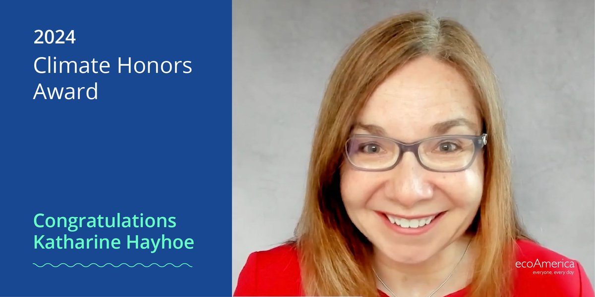 .@KHayhoe received the 2024 American Climate Leadership Honors Award for her impactful climate work. She has inspired individuals and communities to take climate action. Share your favorite insights, quotes, or how Katharine’s work has inspired you! bit.ly/3vTlDeq
