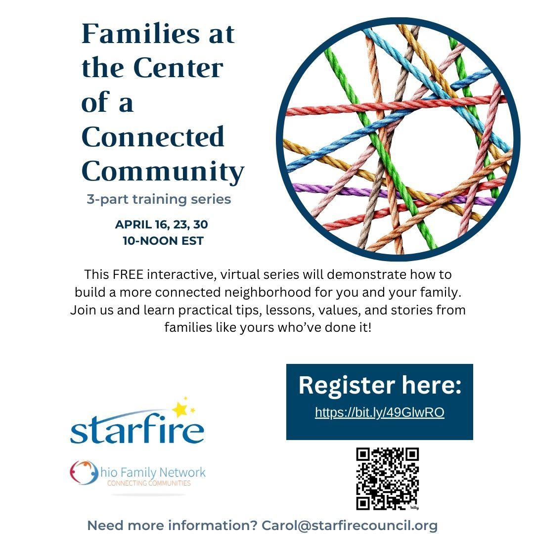 Part 1 of the Families at the Center of a Connected Community series kicks off tomorrow and there is still time to register. We will kick things off at 10AM and everyone is welcome to join us! Registration link below.