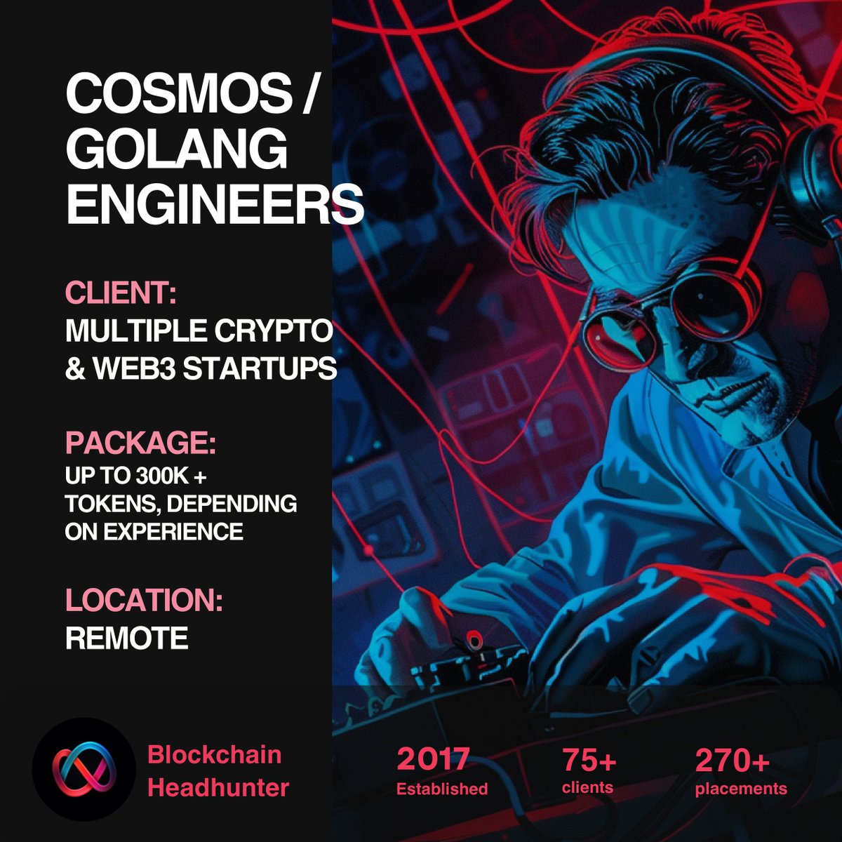 📣 Position: Cosmos Engineer - blockchainheadhunter.com/jobs/cosmos-en… 💾 Client: Decentralized Money Transfer Protocol 💰 Compensation: $300K + Tokens 🌍 Location: Remote