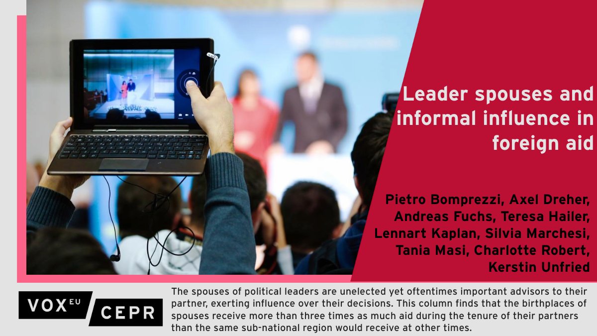 The birthplaces of spouses of political leaders receive more than three times as much aid during the tenure of their partners. @BomprezziPietro, @DreherAxel, @fuchs_andreas, @LennartKap, @SilviaMarches12, @CharlotteRbrt, et al. ow.ly/2ATH50Rg5Z8