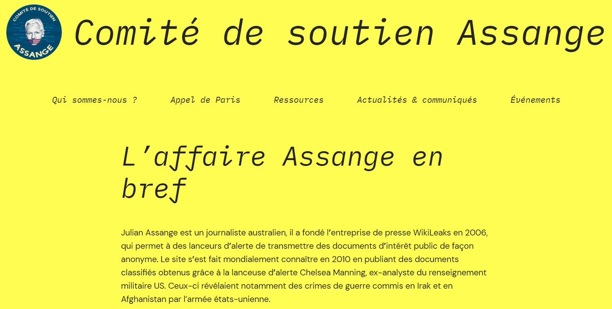 [ANNONCE] Nous lançons aujourd’hui notre site Internet : comiteassange.fr Il sera progressivement enrichi en contenu, mais il comprend déjà toutes les infos essentielles. Aidez-nous à le faire connaître ! Un grand merci à Igu pour la création du site. #FreeAssangeNOW