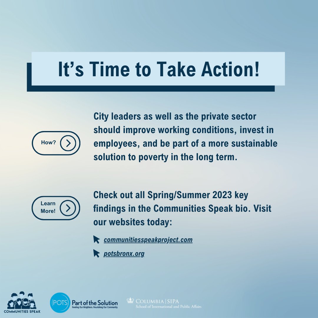 📣New key findings with @POTSBronx! Today, we're looking at insights into financial insecurity. What do city leaders and employers need to know about job instability, access, and pay in the Bronx?

More key findings here ➡️ static1.squarespace.com/static/60e58fd…

#Bronx #CommunityEngagement