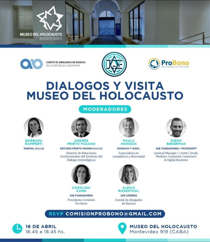 Los esperamos mañana para poder reflexionar y aprender juntos! <a href="/museoshoa/">Museo del Holocausto de Buenos Aires</a> <a href="/ComisionProBono/">ComisiónProBono</a> <a href="/BarbaraRamperti/">Barbara Ramperti</a> <a href="/DiegoBek/">Diego Bekerman</a> <a href="/PaulaHonisch/">Paula Honisch</a> <a href="/CarolinaZang/">Carolina Zang</a>