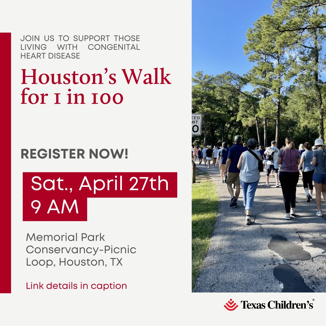 Join us Saturday, April 27th at 9 AM at the Memorial Park Conservancy - Picnic Loop to walk to raise awareness for congenital heart conditions and support those affected. ❤️ Link to register: support.achaheart.org/team/563006 #BeTheDifference