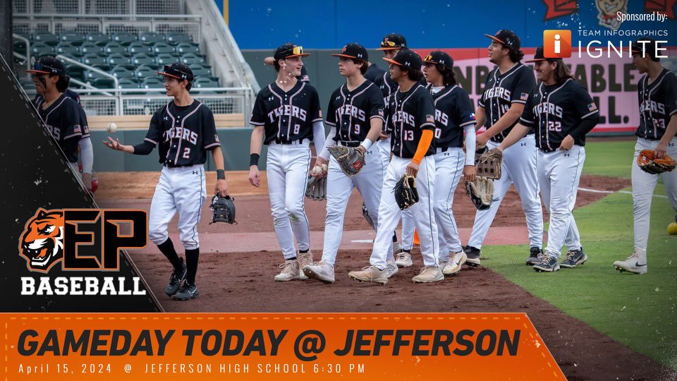 Game day today @ Jefferson High School. JV at 4pm and Varsity at 6:30pm. GO TIGERS!! 🐅⚾️