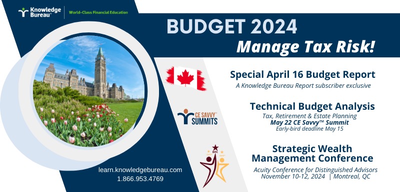 Manage tax risk from Budget 2024 with these essential resources, brought to you exclusively by Knowledge Bureau! Our special report will be available only to KBR subscribers, sign up now to receive your copy and register now for these educational events:

learn.knowledgebureau.com/pages/live-vir…