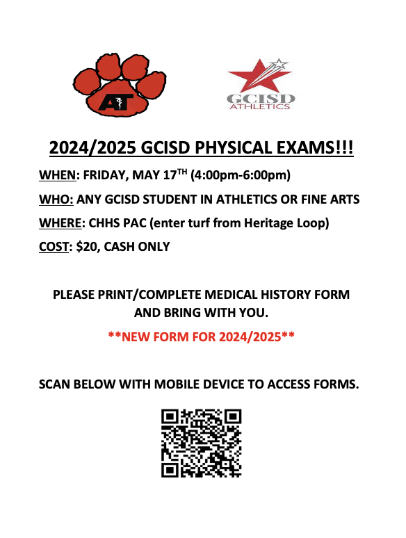 Just over a month away from 2024/2025 Physicals at CHHS! <a href="/CHHS_FOOTBALL/">CHHS Football</a> <a href="/VB_CHHS/">Colleyville Heritage Volleyball</a> <a href="/CHHSCXC/">CHHS XC</a> <a href="/CHHS_LPSoccer/">Colleyville Heritage High School |🐾</a> <a href="/CHBSoccer/">CHHS Boys Soccer</a> <a href="/CHHS_LadyHoops/">Collevylle Heritage Lady Hoops</a> <a href="/CHHS_Hoops/">Colleyville Heritage</a> <a href="/CHHS_BASEBALL1/">Colleyville Heritage Baseball</a> <a href="/chhs_softball/">CHHS Softball</a> <a href="/ChhstrackF/">@CHHSTrack&Field</a> <a href="/cheritagetennis/">Colleyville Heritage Tennis</a> <a href="/ch_panthercheer/">Colleyville Heritage Panther Cheer</a> <a href="/wrestling_chhs/">CHHS WRESTLING</a> <a href="/panther_golf/">CHHS Panther Golf</a> <a href="/GCISDSwim/">GCISD Swim & Dive</a> <a href="/GCISD_Athletics/">GCISD Athletics Dept.</a>