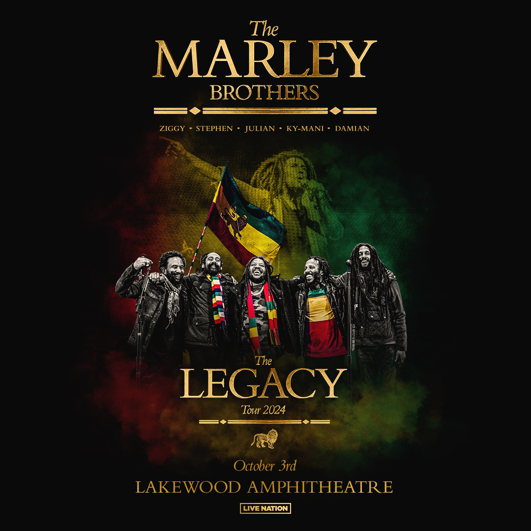 JUST ANNOUNCED 🎉 The Marley Brothers: The Legacy Tour at <a href="/Lakewood_Amp/">Lakewood Amphitheatre</a> on October 3rd! Join Ziggy, Stephen, Julian, Ky-Mani and Damian for an unforgettable night! ❤️💛💚

🎟️ Tickets on sale this Friday at 10AM at livemu.sc/3TWLcU0, but keep listening to OG 97.9 to win tix!