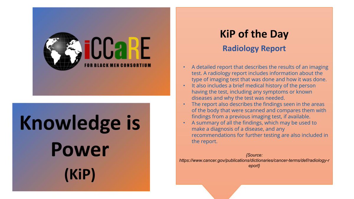 @iCCaRE4BlackMen presents the #KnowledgeIsPower of the day:      

Radiology Report   

#RepresentationMatters 
#CloseTheCareGap