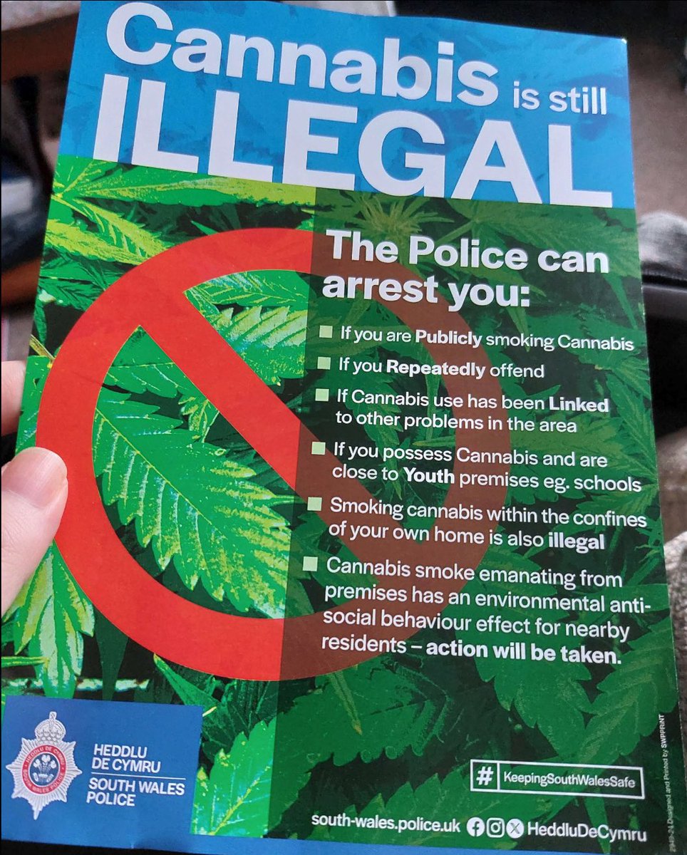 🧵After a leaflet was distributed by South Wales Police Force @swpolice about the legality of cannabis in the UK, we contacted the Police and Crime Commissioner and had a productive and engaging conversation with them They have assured us that no more leaflets are being printed