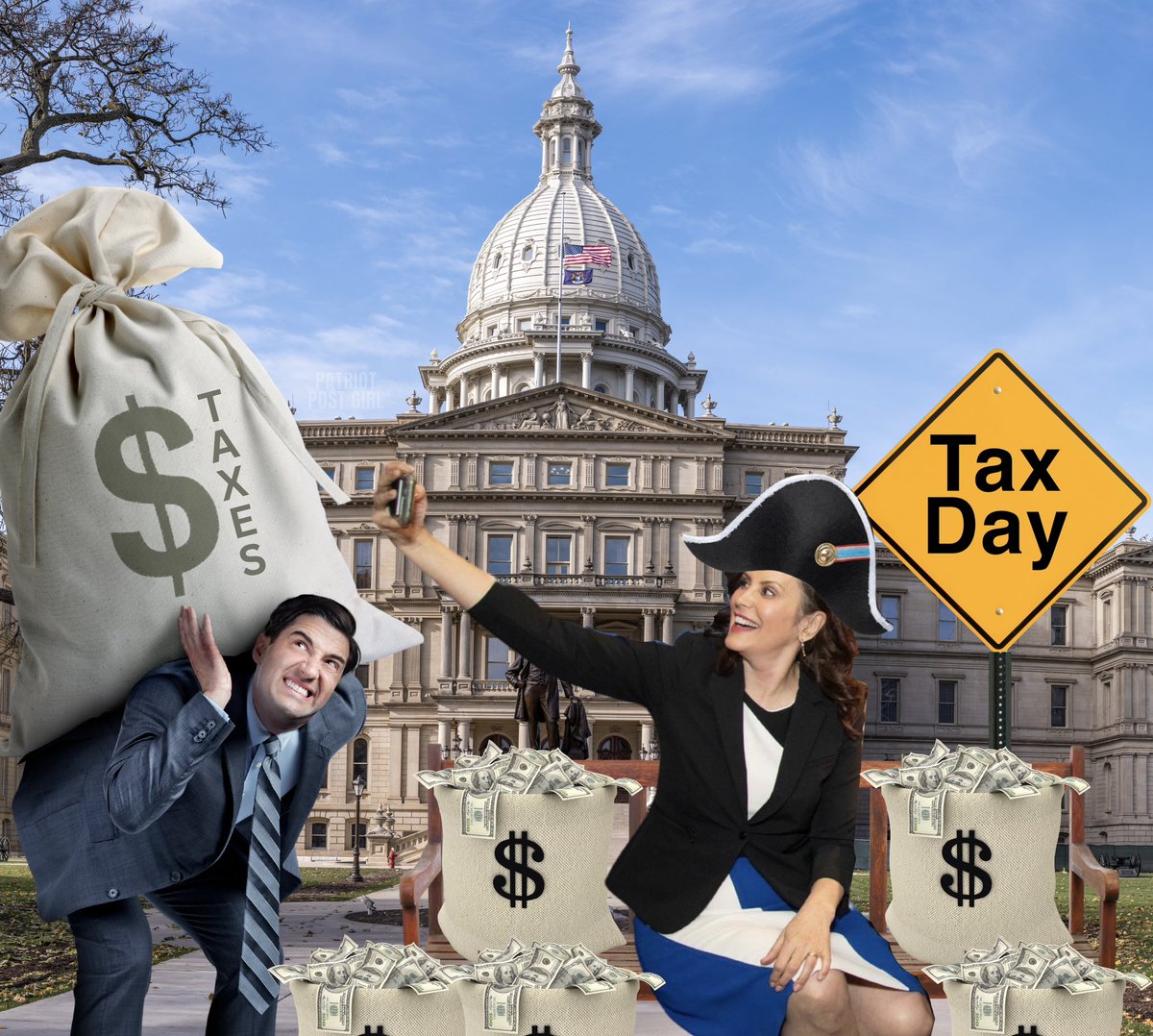 PatriotPostGirl's tweet photo. It’s Governor Whitmer’s favorite day. She can’t wait to spend your hard-earned money on her pet project policies.
#PoorMichiganTaxDay
#PoorMichiganLooksPoor https://t.co/aeHdjtF2Od